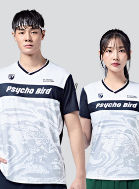 2025春夏新品PSYCHO BIRD韩国佩极轻品牌羽毛球服运动短袖速干T恤