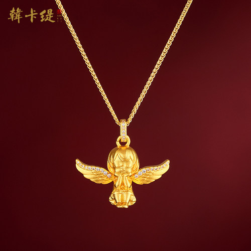 古法沙金小天使吊坠挂件成品
