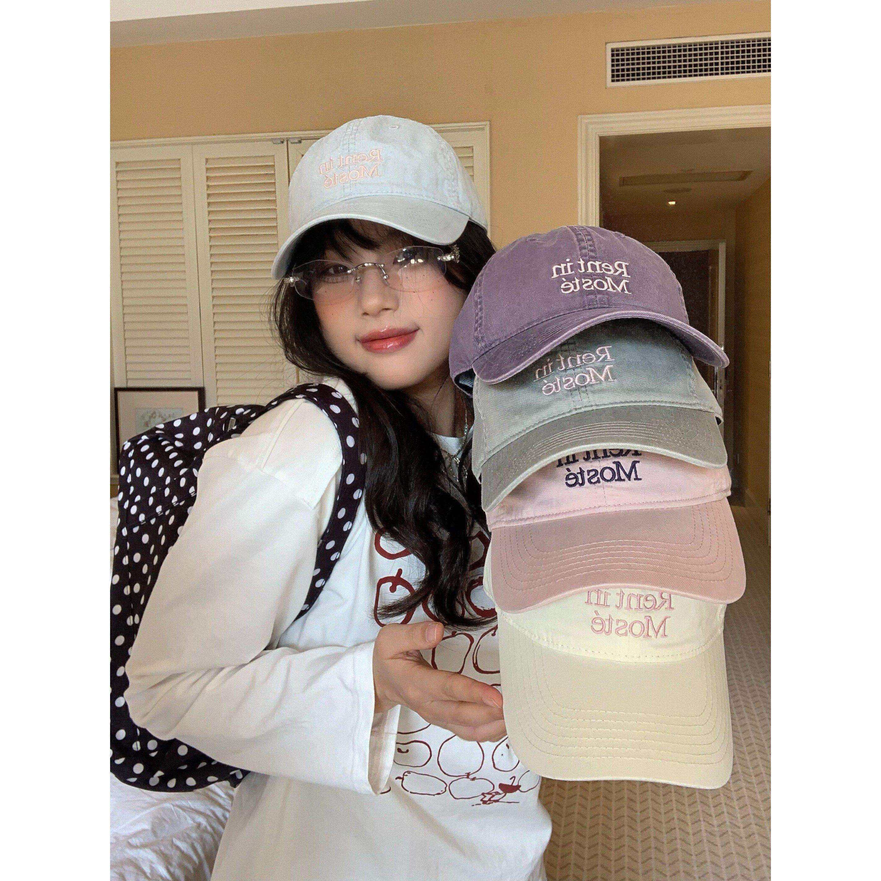 日本正版莫兰迪浅色系清新水洗软顶棒球帽女遮阳百搭显脸小鸭舌帽