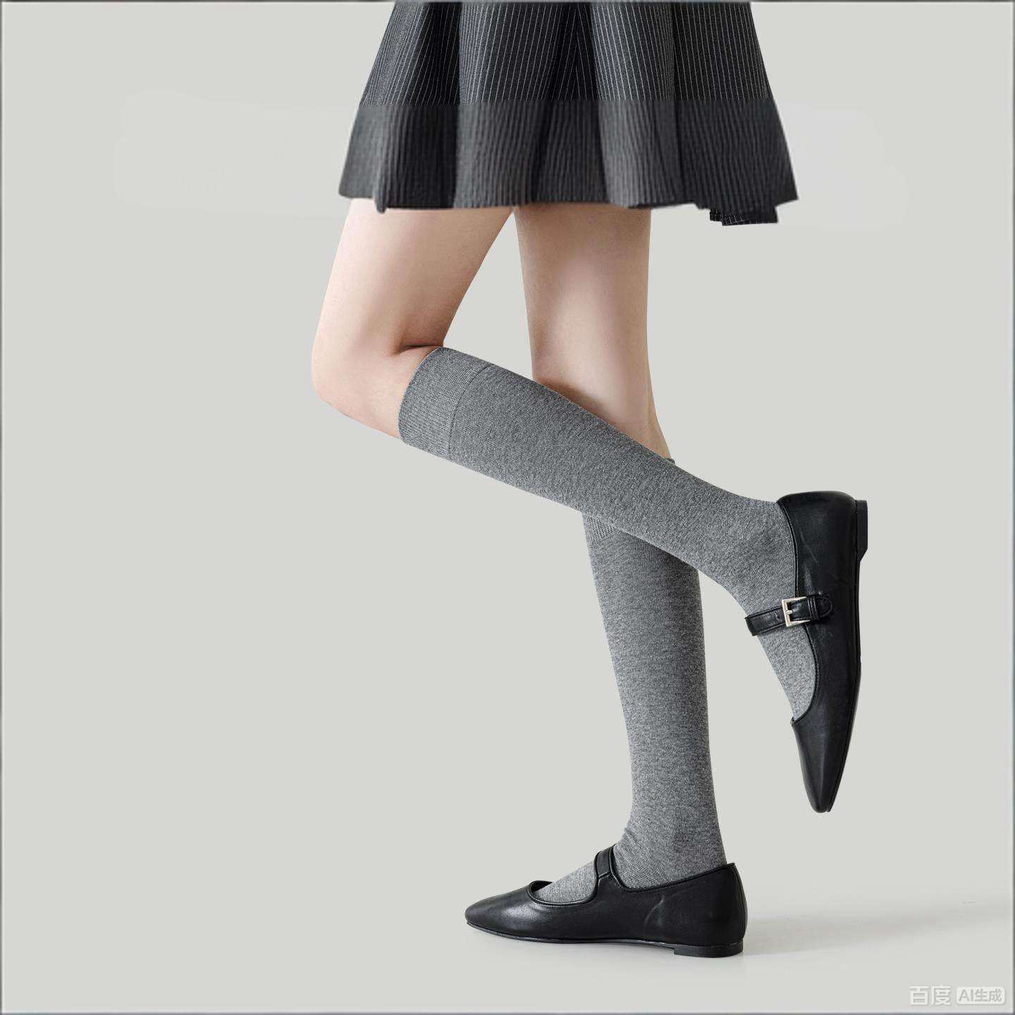 日本代购灰色小腿袜女春秋纯棉jk长筒袜配靴子显瘦半截中筒长腿高