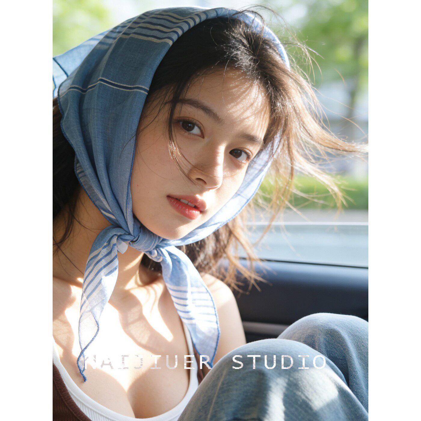 日本代购条纹三角巾女夏季遮阳防晒包头巾显脸小丝巾装饰绑头发潮