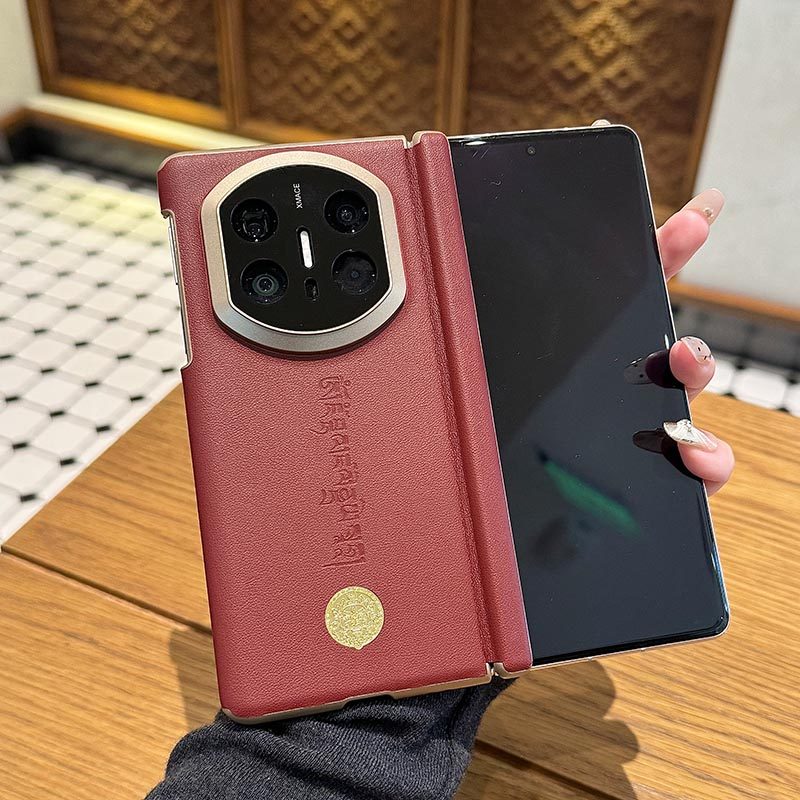 适用于华为mate x7黄财神手机壳新款x6典藏版磁吸双中轴X5铰链保护套X3精孔镜头全包防摔素皮真皮质感秒变x7