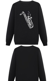 萨克斯sax乐器演出队服卫衣男无帽子男士潮流带帽子圆领外套衣服