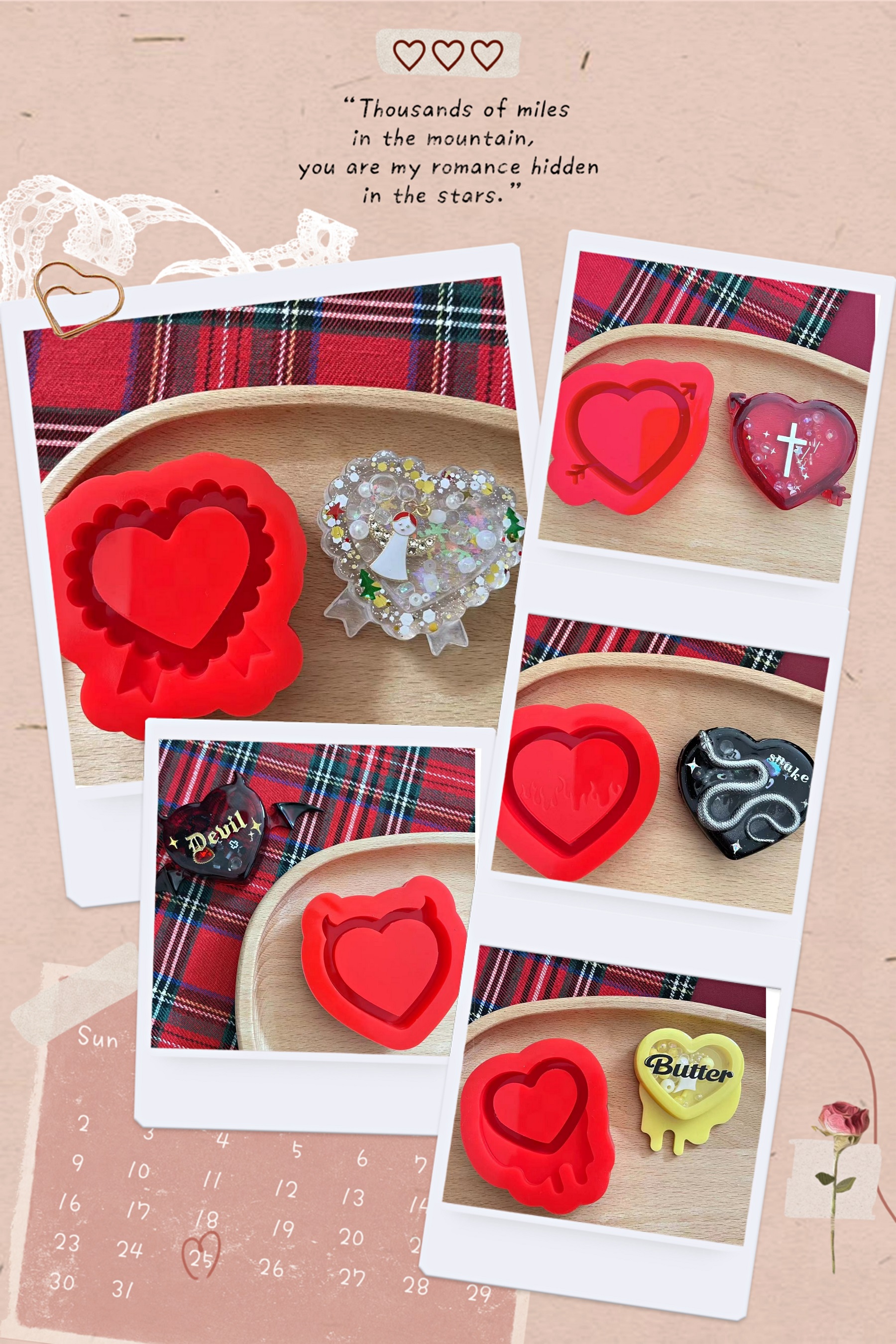 po授权滴胶手作流沙模具爱心合集