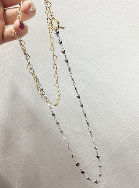 冷淡风小众设计个性时尚拼色爱心桃心形OT扣项链毛衣链颈饰品挂件