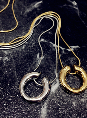 韩版时尚简约休闲百搭金属素款未镶嵌缺角C形圆圈项链毛衣链挂件