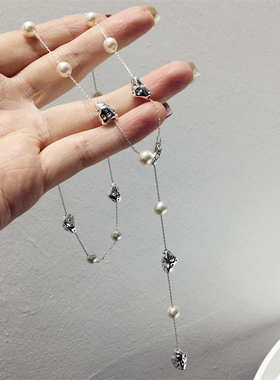 法式温柔气质仿珍珠方块不规则几何流苏可调节项链锁骨链颈链毛衣