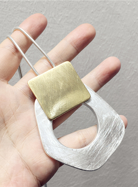 银色拉丝金属方块不规则几何项链