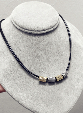 混搭条纹立体圆管子多层黑绳项链
