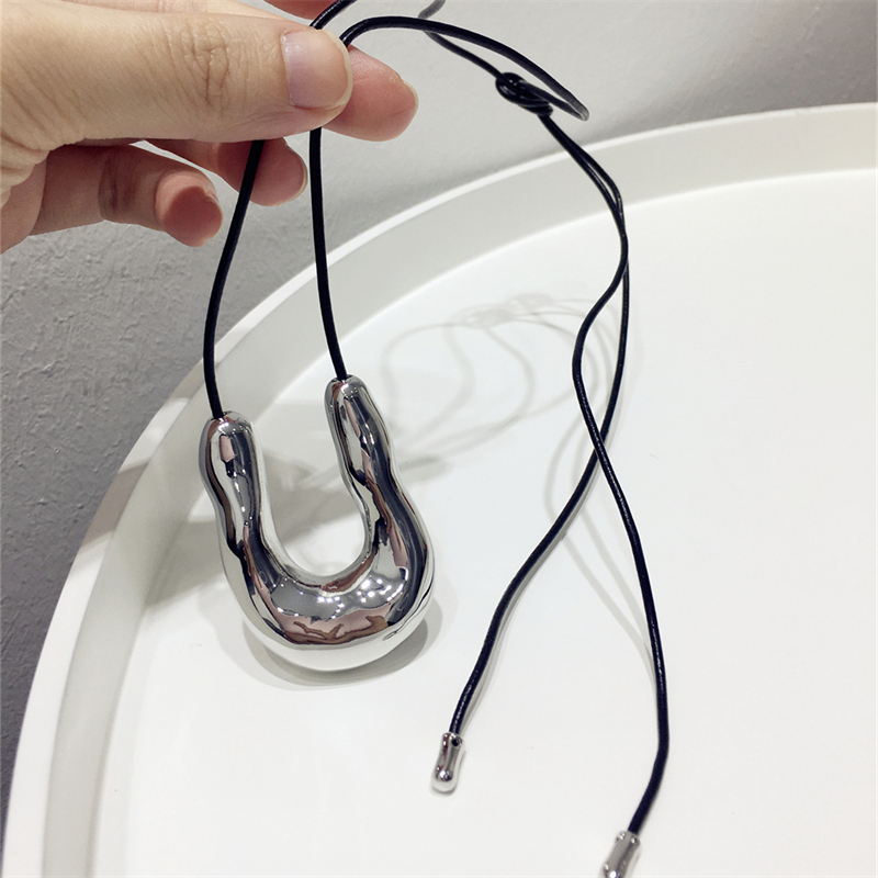 凹凸不平金属可调节皮革PU项链