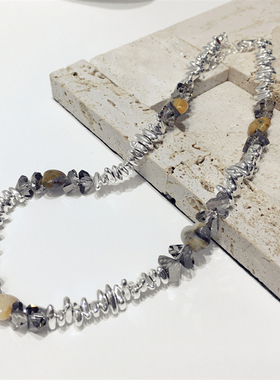 不规则纹理桃心形碎银子造型项链