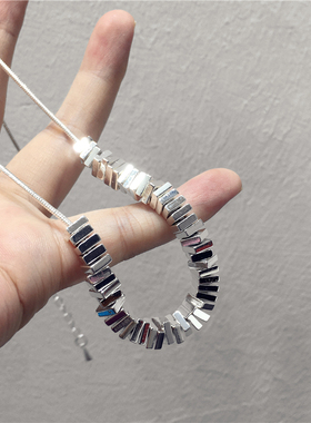 立体方块几何碎银子造型短款项链