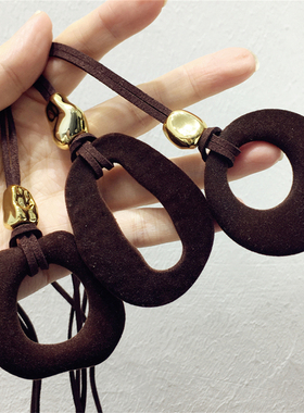 秋冬新款复古名族风简约气质植绒不规则几何可调节项链毛衣链挂件