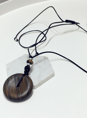 新中式名族风高级感复古条纹木质圆形抽拉式可调节项链毛衣链挂件