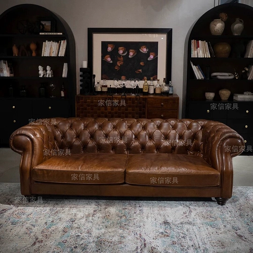 Средний стиль классический диван диван, виски, французский легкий роскошный ретро -сигарный восковой диван