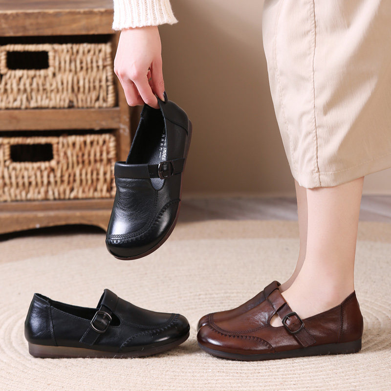 平底女鞋2026新款真皮单鞋复古牛筋底妈妈鞋软牛皮舒适中老年皮鞋,女鞋,浅口单鞋,淘宝优惠券,粉丝福利购,淘宝优惠卷