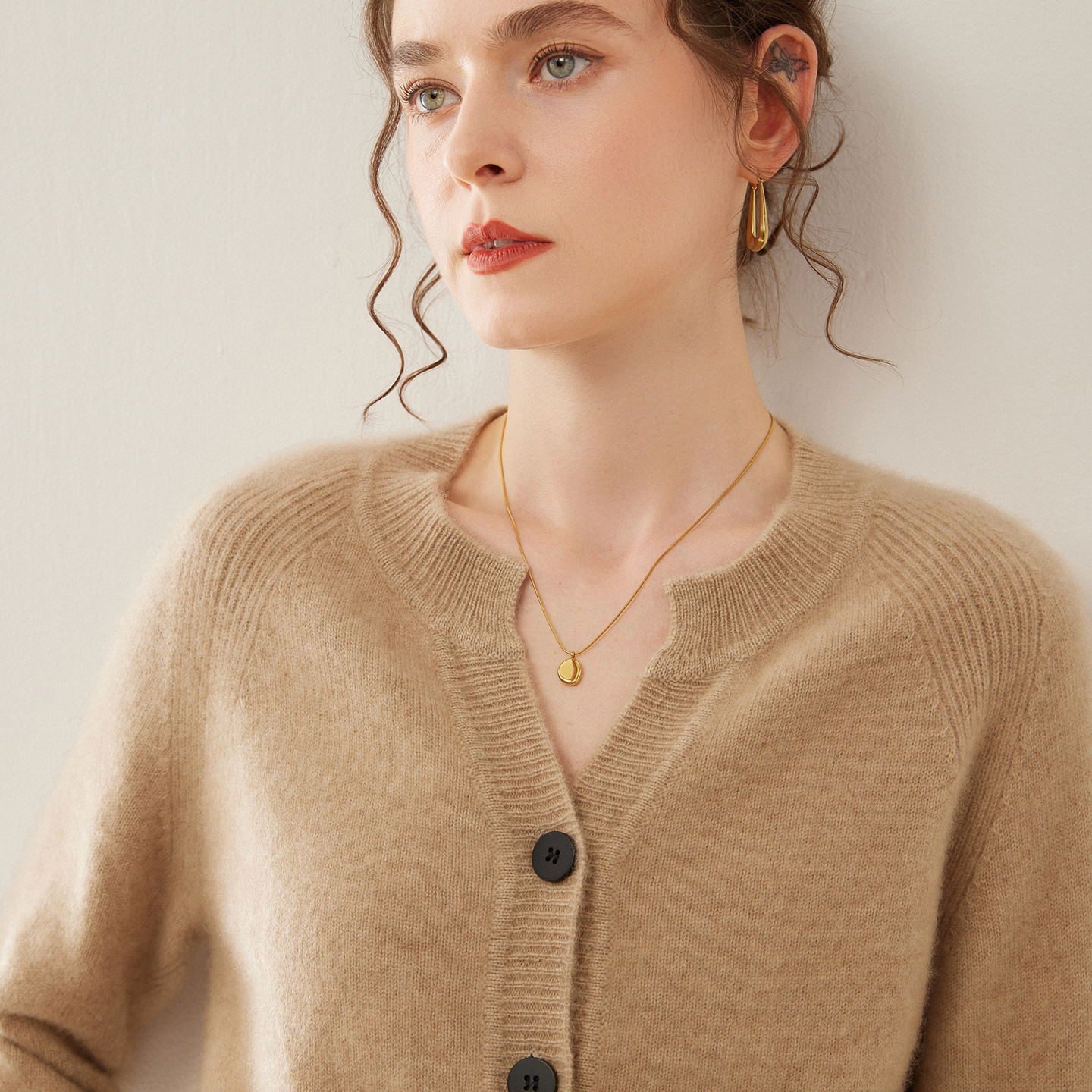 100%纯山羊绒开衫女7针加厚