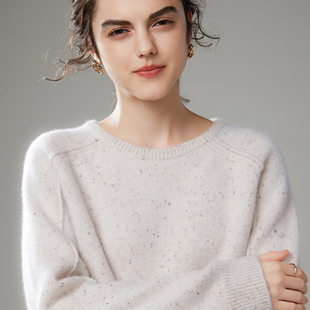 秋冬新款100%纯山羊绒衫女圆领加厚点子纱毛衣针织打底衫宽松保暖