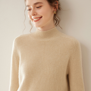秋冬新款羊绒衫女半高领马鞍肩加厚套头毛衣长袖宽松针织衫打底衫