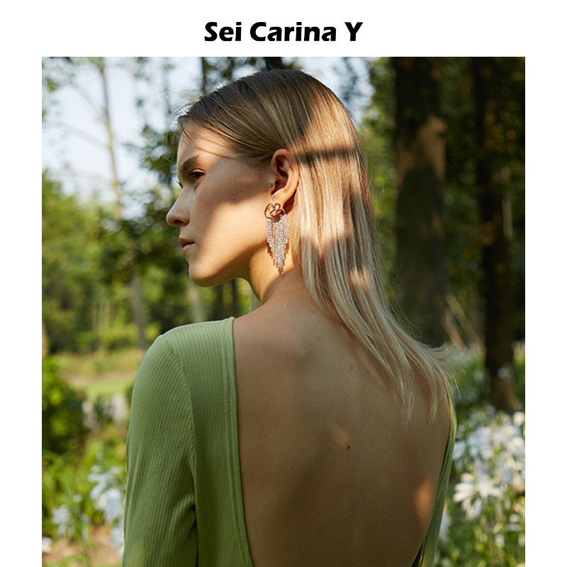 Sei Carina Y经典小花流苏钻链耳坠高级感耳钉小众耳环耳饰时尚