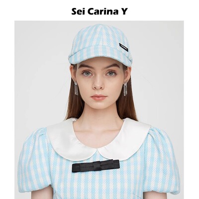 SeiCarinaY粗条纹棒球帽新款短檐小清新鸭舌帽简约帽子百搭