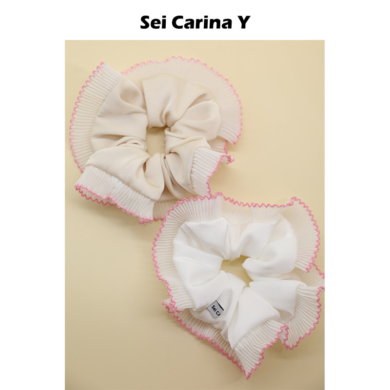 Sei Carina Y粉色花边发圈女好看设计气质大肠发圈头花发饰百搭