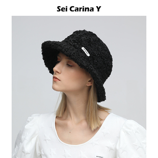 毛绒宽檐盆帽女小众帽子百搭秋冬 Y仿羊羔毛渔夫帽新款 Sei Carina
