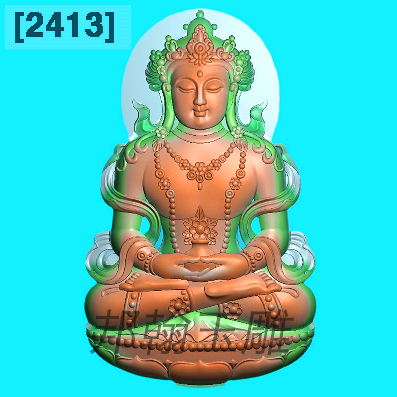 2413坐莲观音正庄度母精雕图坐观音挂件抱珠正坐观音玉雕图灰度图
