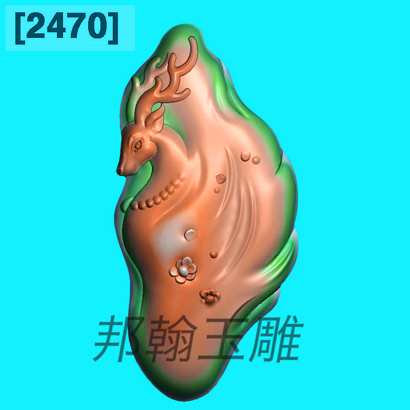 2470随型梅花鹿精雕图玉雕一路当先瑞兽鹿平安路路发浮雕图灰度图
