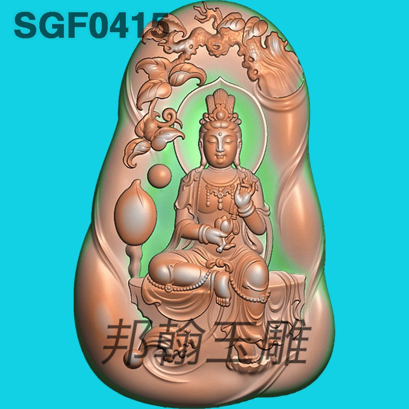 G415新随型山水正装观音大势至精雕图玉雕jdp灰度图bmp电脑浮雕图