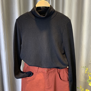 奥特撤柜章娜汀柚丁德绒黑色高领打底衫 T恤OL风百搭时髦通勤清版