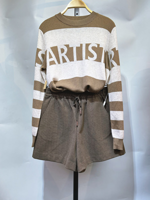 奥特撤柜【西子】春秋时尚百搭圆领条纹字母提花毛衣