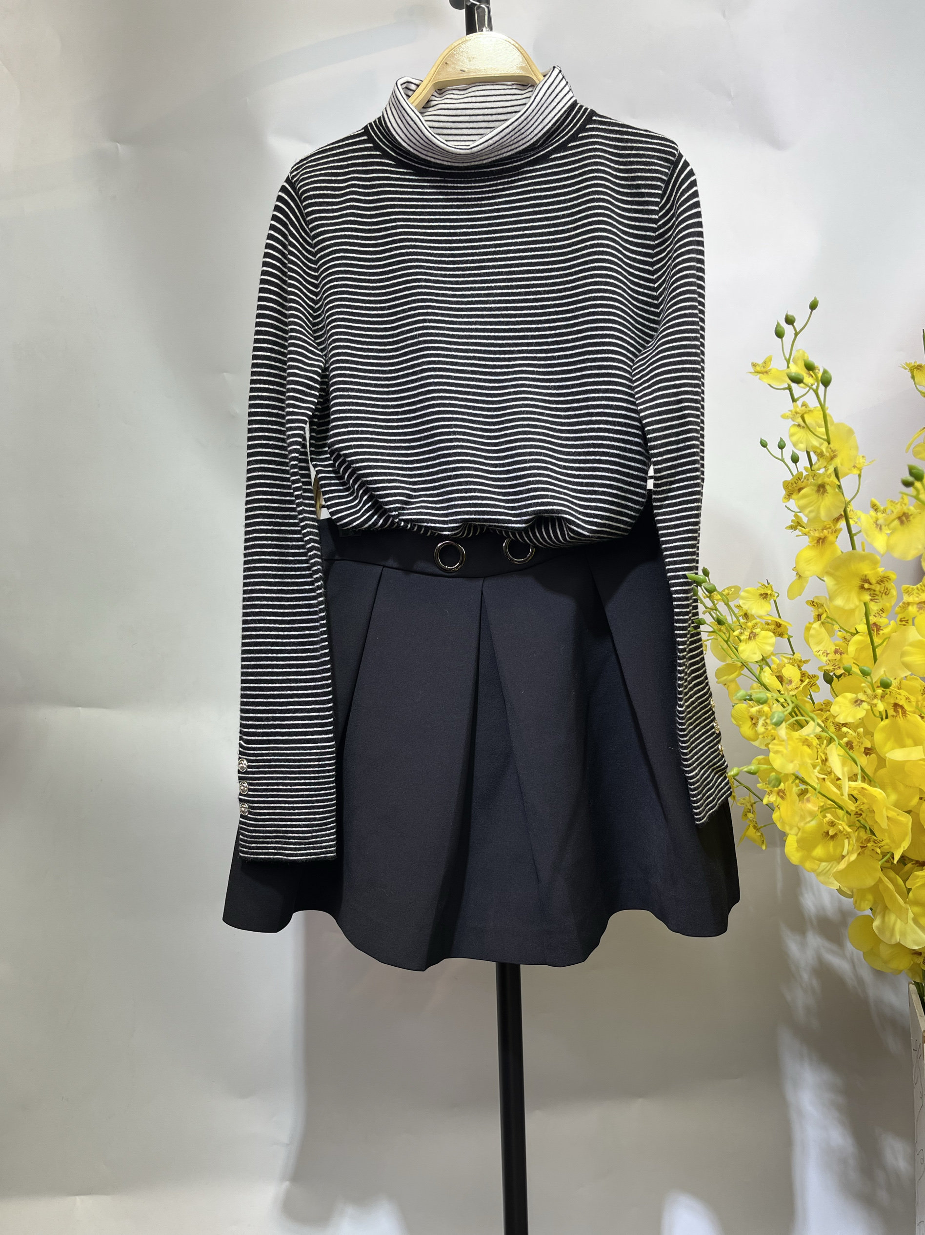 双12大促 【芮】秋冬黑白高领条纹针织T恤 文艺范学院风百搭减龄