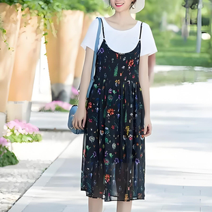 宝薇夏2件套碎花韩版休闲文艺范学院风连衣裙 洋气减龄孤品清版