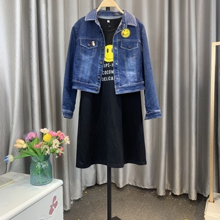 2025秋时尚休闲牛仔2件套大码连衣裙 文艺范百搭减龄孤品特惠捡漏