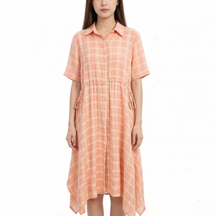 原创设计2026年夏季天丝格纹连衣裙女中长款衬衫裙子欧美范个性