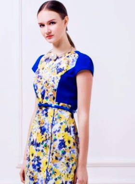 年终大促乔帛夏时尚碎花圆领修身包臀连衣裙优雅知性通勤清版69元