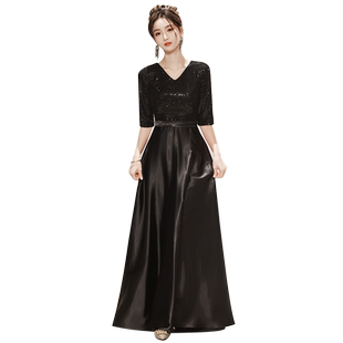 黑色大合唱团演出女主持指挥服舞台比赛宴会表演成人晚礼服装长裙