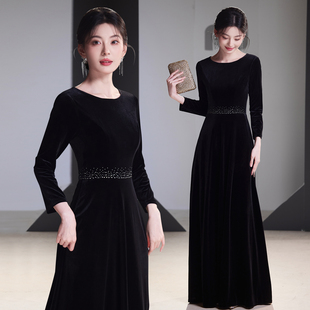 大合唱团钢琴表演黑色长袖 指挥服年会主持女演出服晚礼服长裙成人