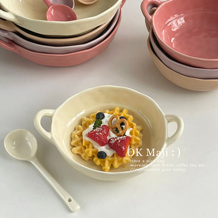 高颜值陶瓷双耳碗家用餐具螺蛳粉泡面碗盘子汤碗水果沙拉酸奶碗