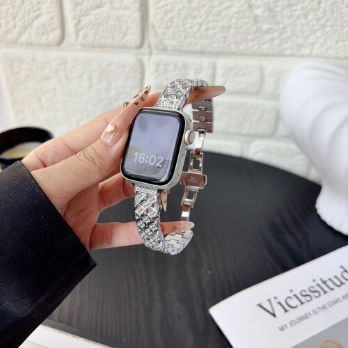 适用苹果iwatchS11鱼鳞镶钻金属s9华强北CD20X高级感Mini女手表带