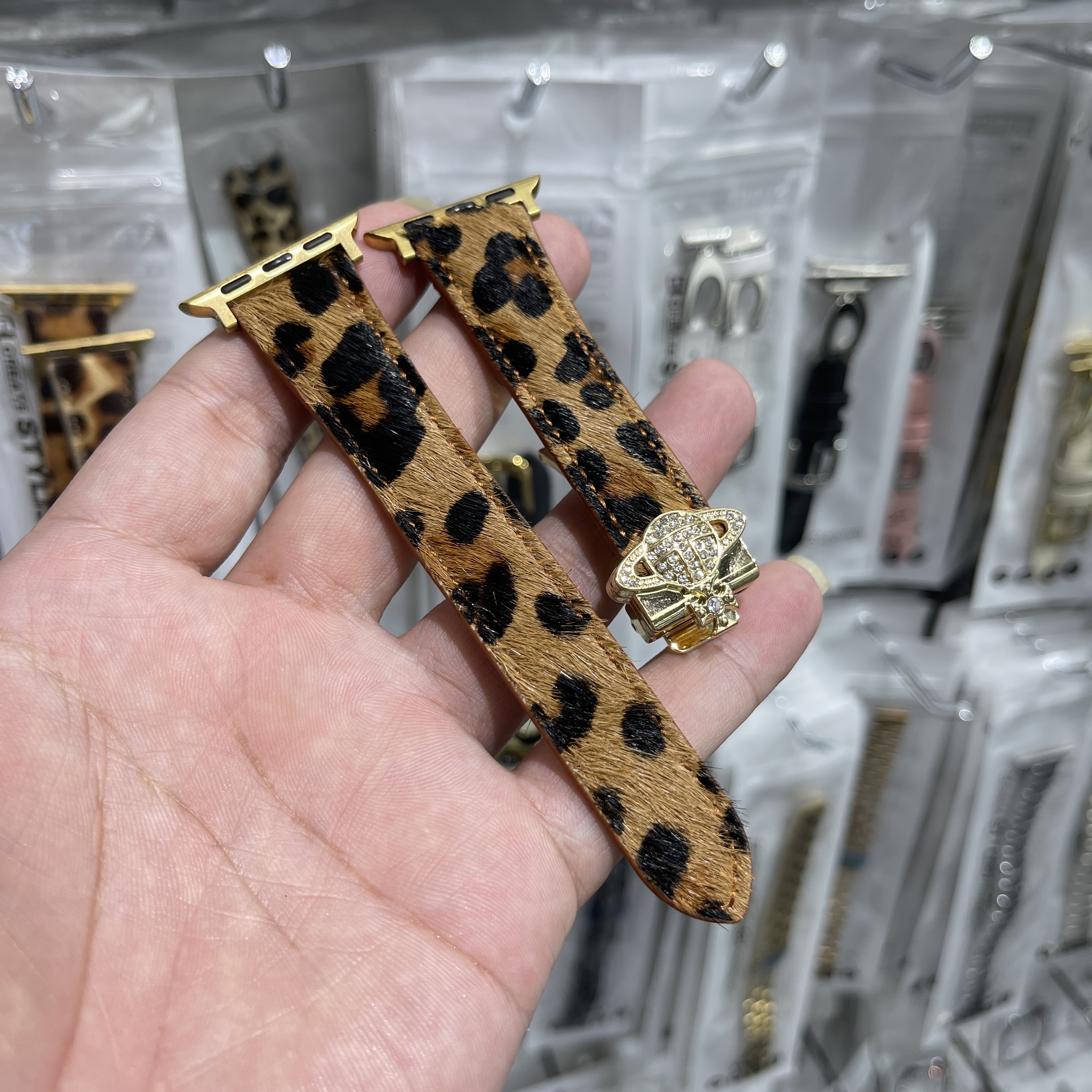 秋冬豹纹土星皮质applewatch11表带适用S10苹果手表带iwatchs98se