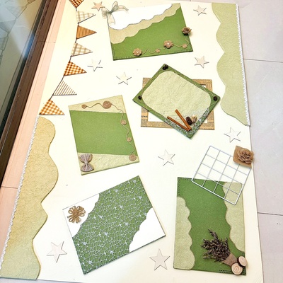 家园联系栏幼儿园莫兰迪色系环创森系共育主题墙布置森林绿纹理纸