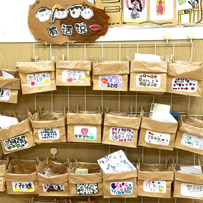 幼儿园倾听墙表征教室装饰布置美工区墙面环创主题作品展示袋美术