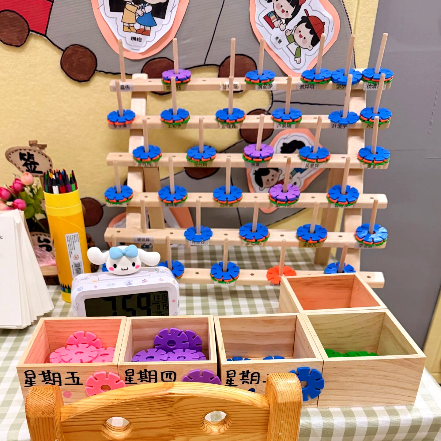 幼儿园小班签到台材料环创晨间打卡光盘行动布置教室开学大班装饰