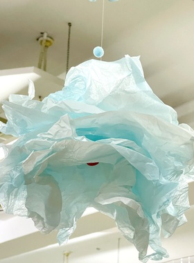 幼儿园美工区吊饰环创材料蓝色珠光雪梨纸手揉褶皱纸花束班级装饰