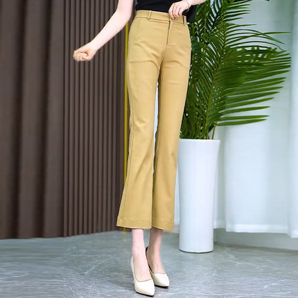 艾草莫代尔直筒微喇裤女夏薄款垂感百搭休闲喇叭裤高腰显瘦八分裤