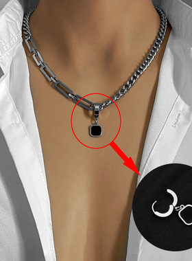 黑色方块嘻哈锁骨链拼接跑道钛钢