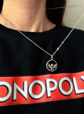 欧美复古天使翅膀吉他项链