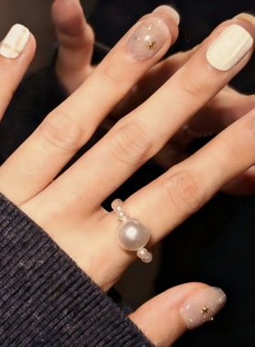日韩素圈水晶珍珠女戒指